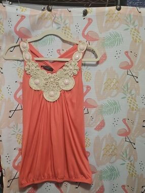 CMM Summer Beaded Top Size L BEIGE & PINK Razor Back